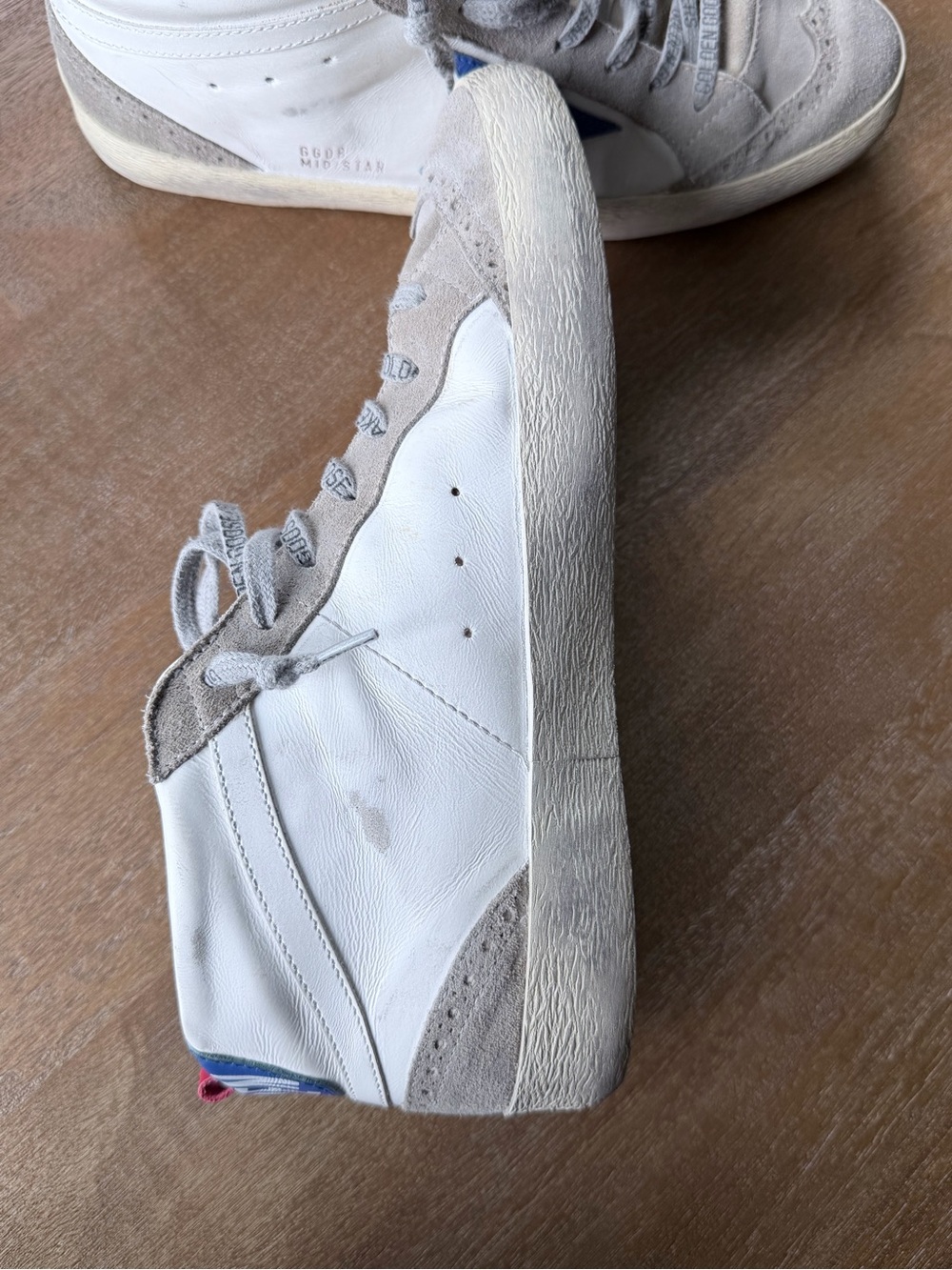 Golden Goose Mid Star Beige Suede High-Top Sneakers with Blue Star/Pink Pull Tab - Picture 5 of 16